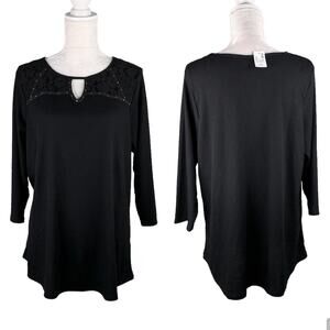 Avenue Top Shirt Lace Studded Lightweight Thermal Waffle Black 18/20 New